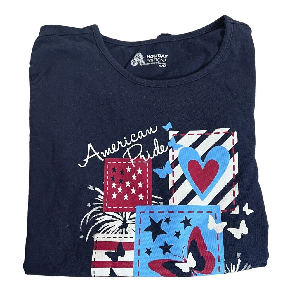 Holiday Editions Top T-Shirt XL Americana Short Sleeve Cotton Tee USA